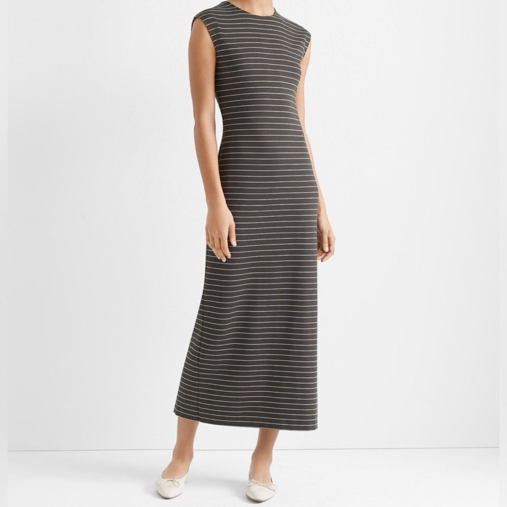 Club Monaco Forest Green White Elegant Striped Classy Long Dress size 0